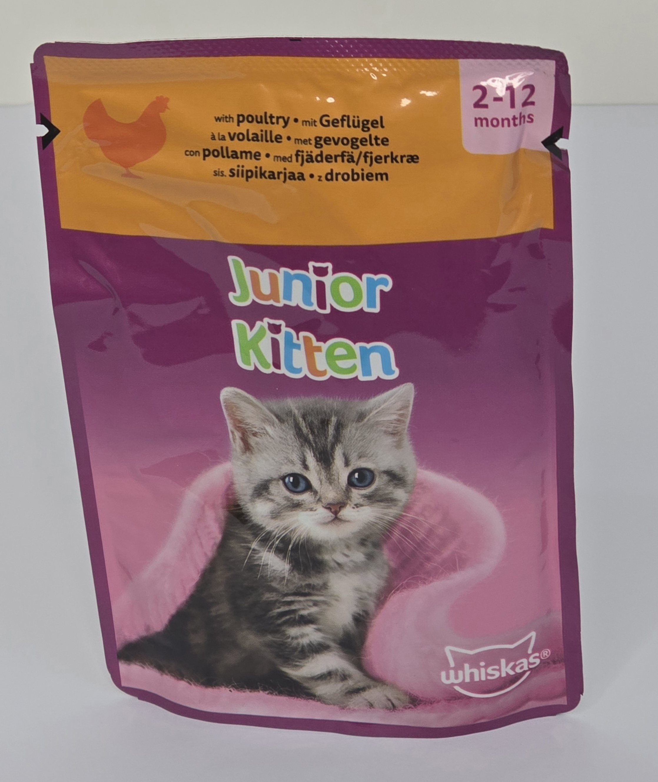 پوچ گربه ویسکاس اروپایی طعم مرغ ماکیان مناسب بچه گربه 80گرمی