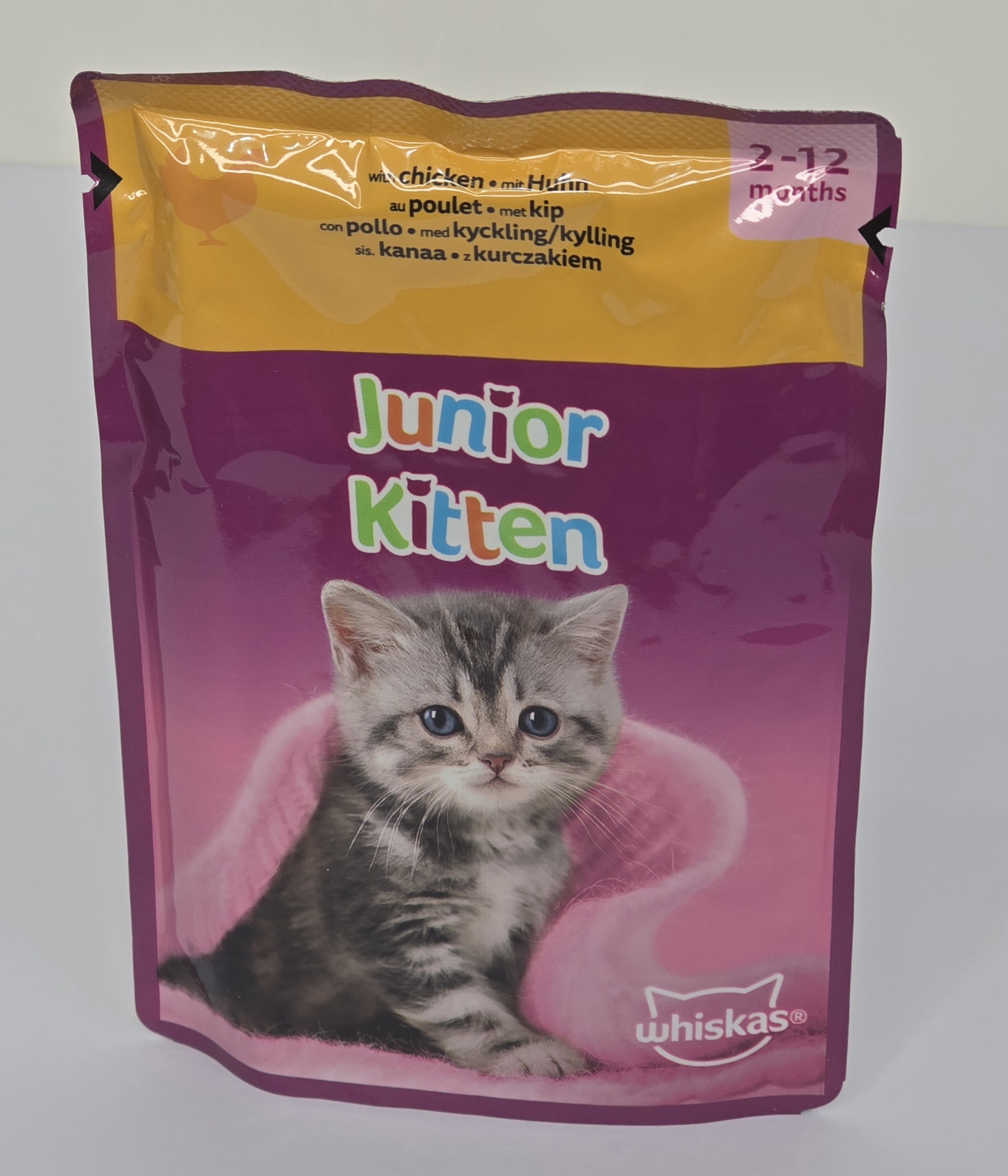 پوچ گربه ویسکاس اروپایی طعم مرغ مناسب بچه گربه 80گرمی