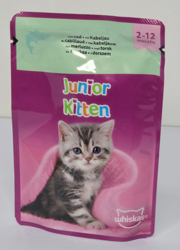 پوچ گربه ویسکاس اروپایی طعم ماهی کاد مناسب بچه گربه 80گرمی